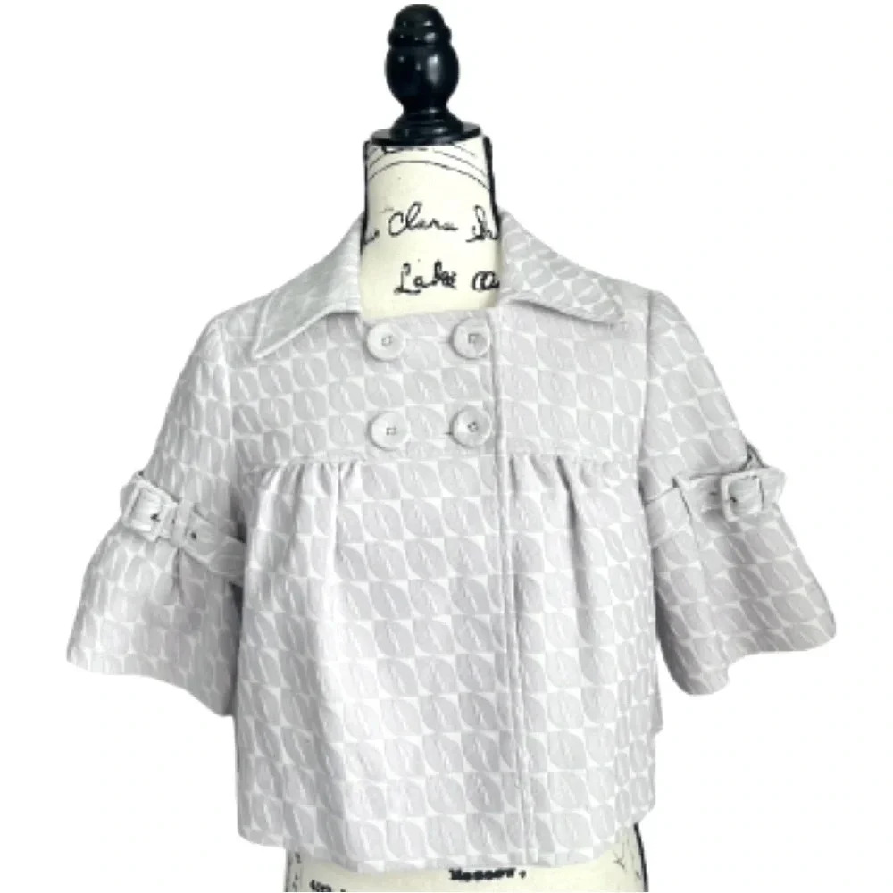 ELLE JACKET BLAZER LIGHT GRAY JACQUARD PRINT CROPPED 3/4 SLEEVES SIZE SMALL